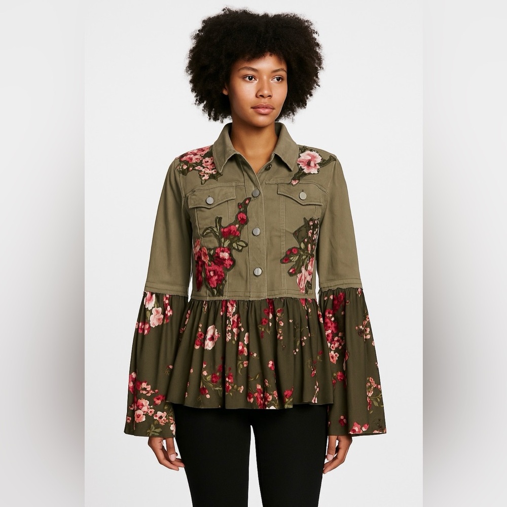 Hand-Stitched Floral Patchwork Denim Jacket